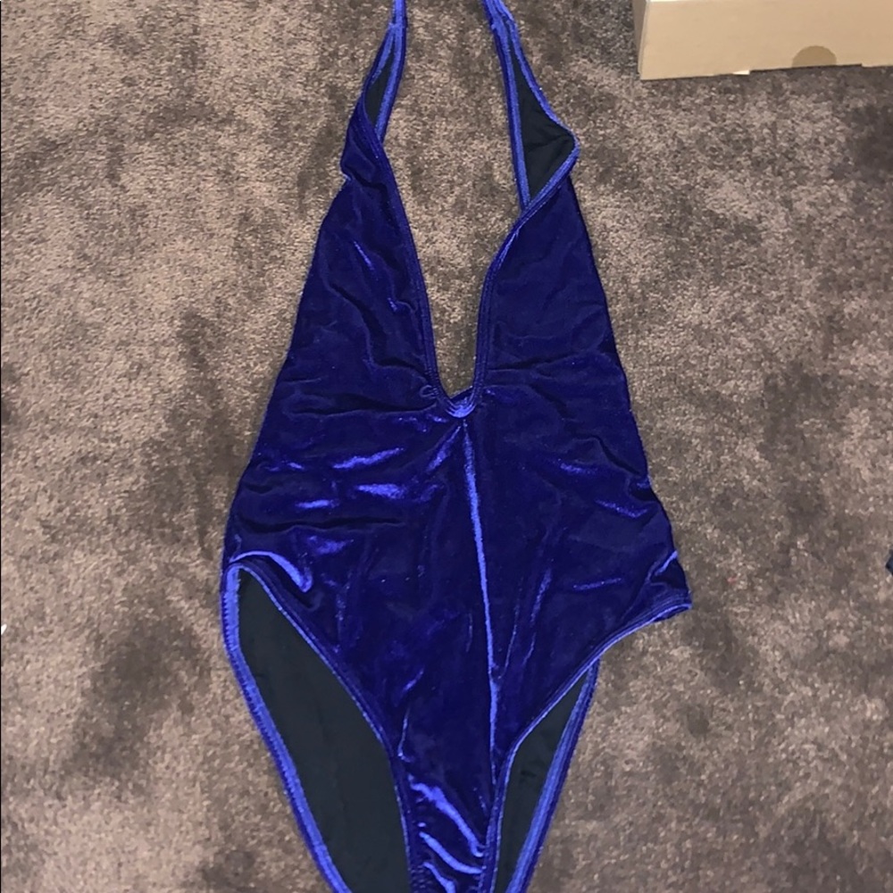Blue metallic colored VELVET ONE PIECE SWIM SUIT